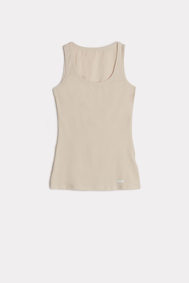 Natural Intimissimi Cotton Tank Top | CAEAH37448